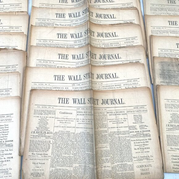 Vintage Wall Street Journal September 1931 Stock Market Crash Paper Ephemera - Picture 4 of 9